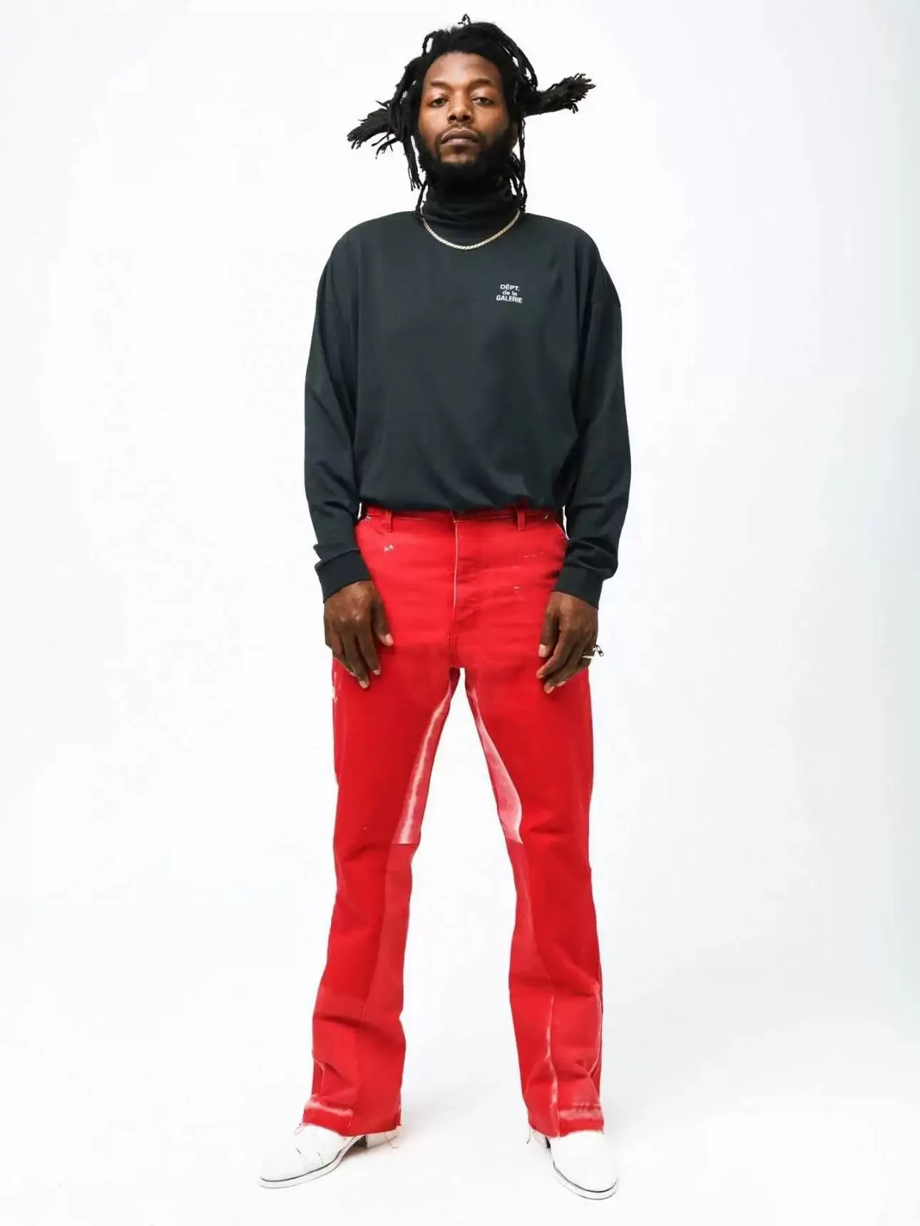-Size upper body P260💰GA06 GALLERY DEPT. Spliced ​​patch splash ink denim bell-bottom pants washed and distressed spliced ​​jeans logging micro-flared jeans for men and women Color: red Code number: 28 30 32 34 36